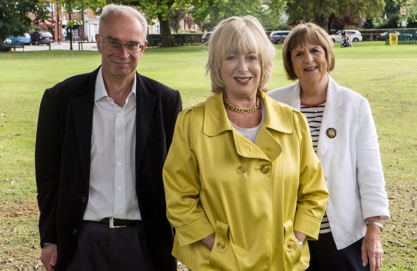 Hersham county councillor John O'Reilly, Ruth Mitchell and Cllr Mary Sheldon