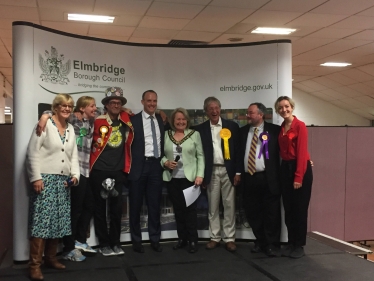 Dominic Raab (centre) with fellow candidates and Elmbridge Mayor Rachael Lake