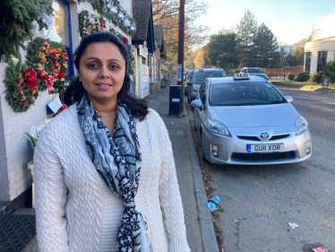 Councillor Charu Sood at the taxi rank in Walton